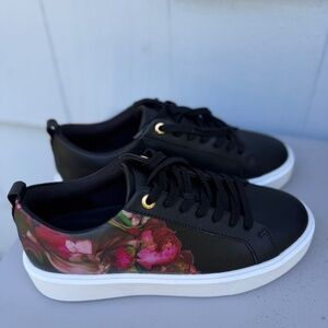 Ted Baker Avery Platform Sneaker - Black with Pink Flowers
